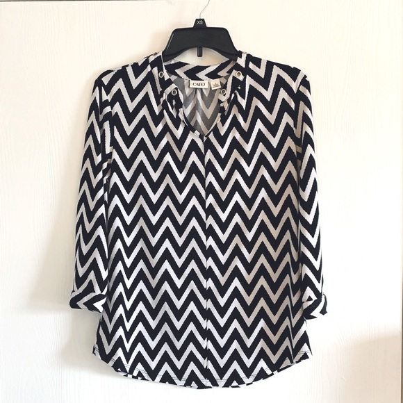 Cato Tops - Cato Black and White Chevron Blouse